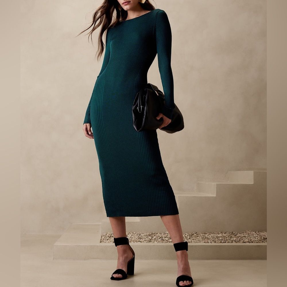 NWT Banana Republic Ines Scoop Back Sweater Dress in Pine Green Size Medium NEW - Picture 4 of 14